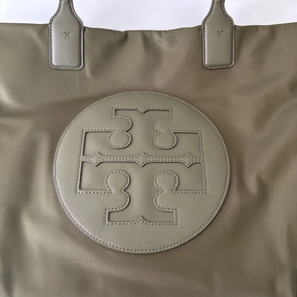 Tory Burch Ella Nylon Tote Bag Olive Leather Trim Authentic Light & Durable NWOT